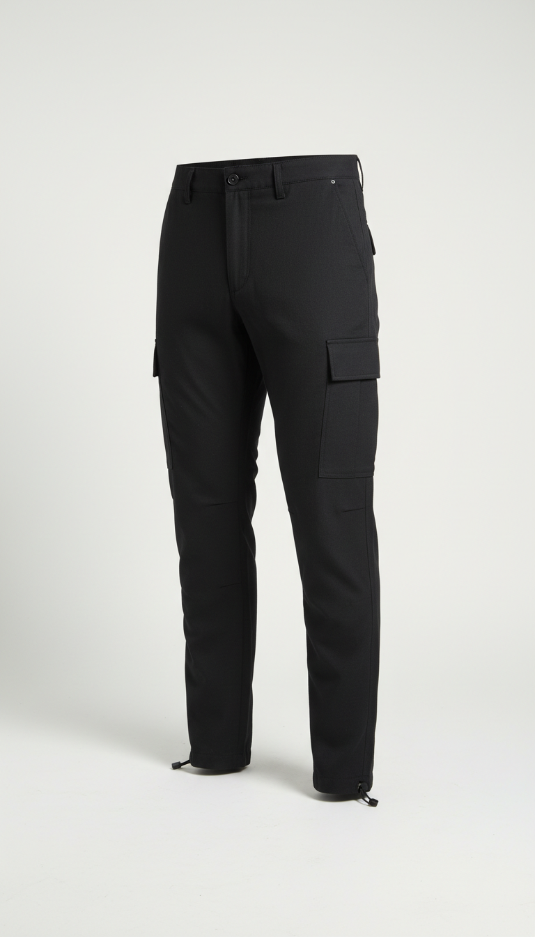 Obsidian Black Tapered Cargo Trousers